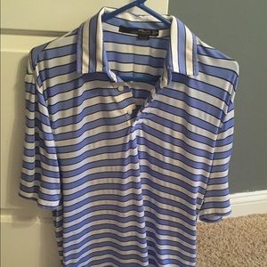 RLX blue and white striped dri-fit golf polo